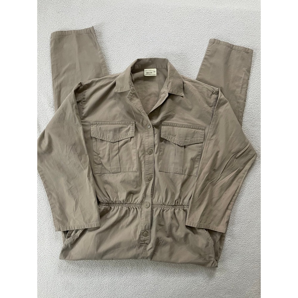 Vintage Sears Mens Medium Jumpsuit Tan Khaki Cotton Utility Workwear Coveralls